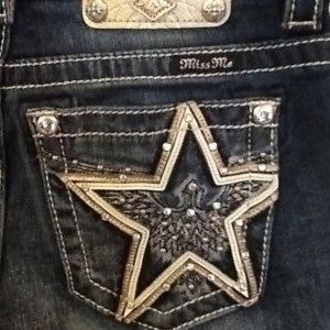 MISS ME Leather Star Jeans w Rhinestones/Studs